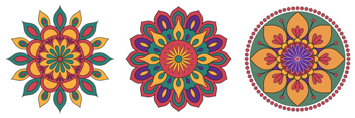 Colorful Mandala Set with Ornamental Floral Patterns – Boho Decorative Circular Designs for Yoga, Meditation, and Festival Art
