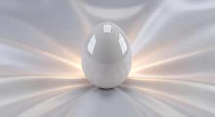 White egg on silky fabric with light reflection creative studio shot artistic composition