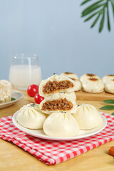 Steamed Chinese Buns with Beef Filling and Milk for Delicious Breakfast Meal