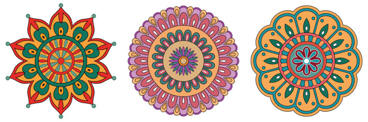 Colorful Mandala Set with Ornamental Floral Patterns – Boho Decorative Circular Designs for Yoga, Meditation, and Festival Art
