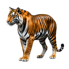 Obraz premium Tiger PNG isolated on a Transparent background, Side view, tiger standing full body HD image generated by Ai. 