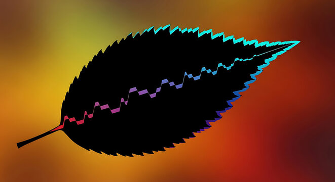 Abstract Black Leaf with Colorful Data Visualization on a Blurred Gradient Background