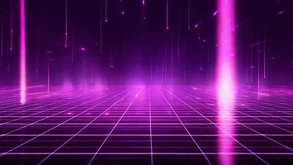 Futuristic digital grid cyberspace with falling data particles - Powered by Adobe