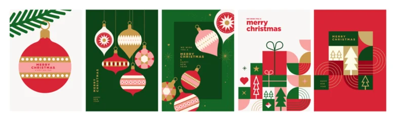 Selbstklebende Fototapeten Marienkäfer Merry Christmas and Happy New Year greeting cards for business and personal use. Colorful modern vector illustrations for greeting card, website banner, social media banner, marketing material.  © PureSolution