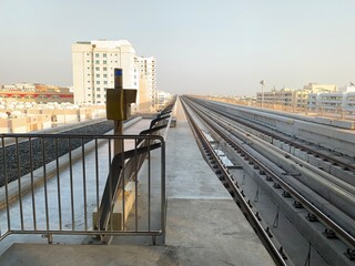 Elevated Metro Tracks and Urban Skyline on a Clear Day
