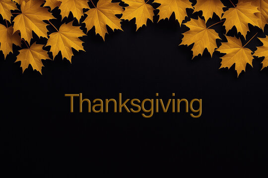 Maple leaves in warm golden tones forming a top border on a deep black background. Elegant premium autumn design perfect for seasonal banners, invitations, and luxury holiday promotions.