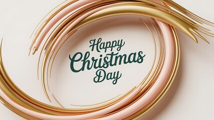 Elegant happy christmas day greeting card with golden and pink brush strokes frame