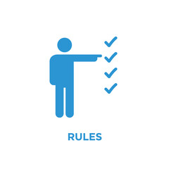 Vector illustration of blue icon of a person pointing at a list of checkmarks