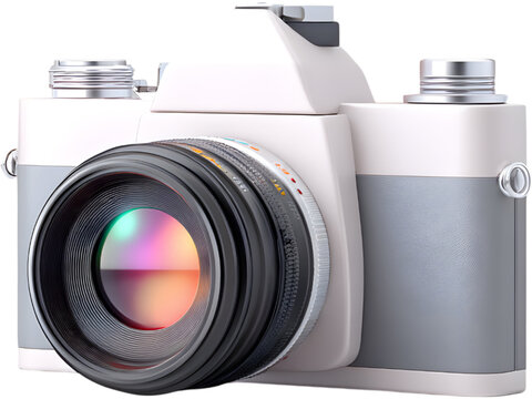 Classic vintage camera with colorful lens isolated on transparent background, ideal for photography and creative projects. - Powered by Adobe