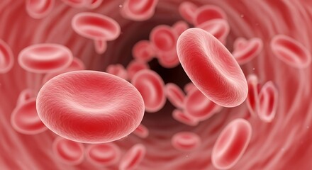 Close-Up of Red Blood Cells Flowing Through Blood Vessels Demonstrating Circulatory System with Vibrant Cellular Details