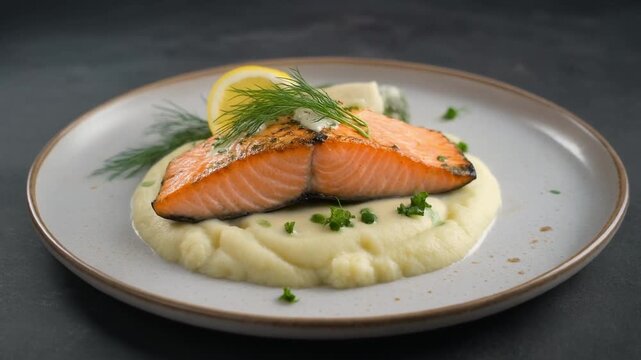 Lachs auf Blumenkohlp&uuml;ree mit Zitronen-Dill-Sauce