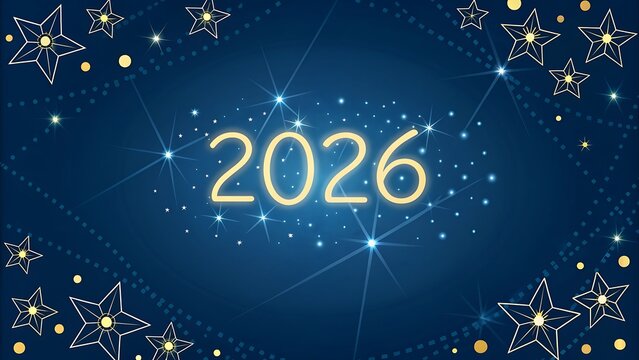 Glistening 2026: Golden Numbers and Sparkling Stars on Blue