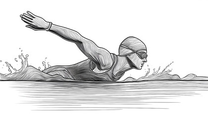Abstract one line drawing and continue for the sport, Swimming