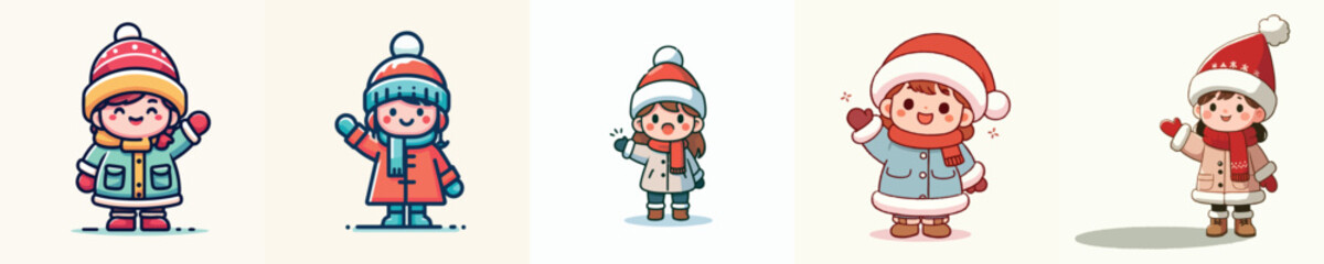 vector little girl say hello christmas happily