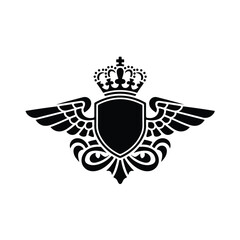 Heraldic Winged Shield Vector Symbol Illustration Protection Security Nobility Honor Power Strength Graphic Design Emblem Sign Icon