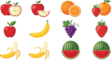 Vibrant assortment of fresh fruits including apples, oranges, strawberries, bananas, grapes, and watermelon.