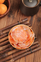 Dried Loquat Fruit Preserves in Wooden Bowl Traditional Asian Healthy Snack Food Photography