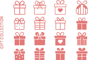 Gift box collection icons set in modern minimalist graphic style