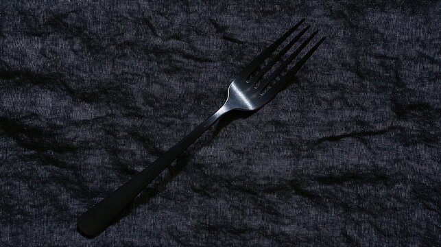 A Bent Metallic Fork Lying Isolated on a Dark Coarse Background