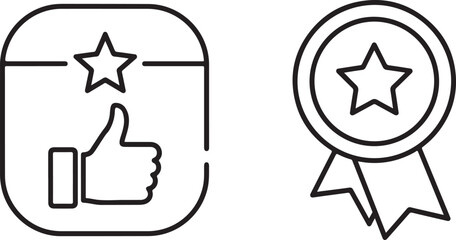 Approval Icons: Thumbs Up, Star, Ribbon, Award in Outlined Style