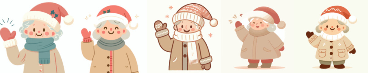 vector grandmother say hello christmas happily