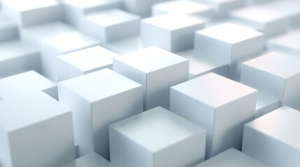 Abstract 3D background multitude white cubes rectangular prisms different heights protruding surface creating minimalistic clean technological gradient pattern