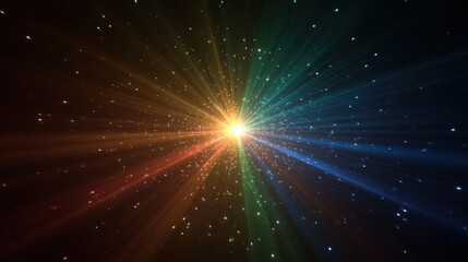 Bright star sparkles with rainbow colors and shiny glitter effects radiating from a central point in a cosmic backdrop