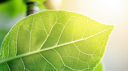 Close up of green leaf showing intricate plant structure