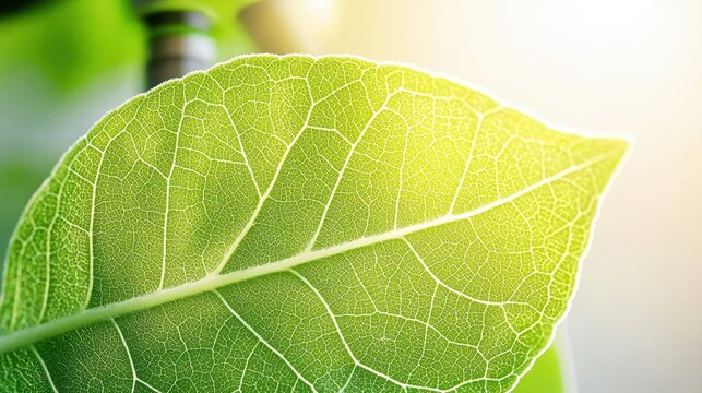 Close up of green leaf showing intricate plant structure