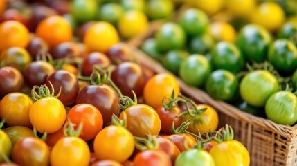 Close up of organic cherry tomatoes arranged for display