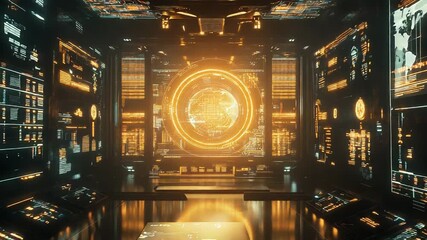 Futuristic control room managing global data network - Powered by Adobe
