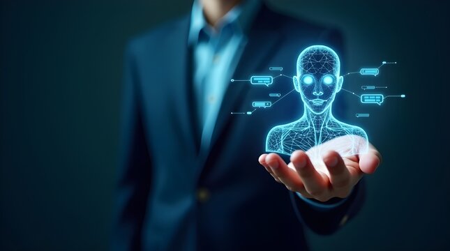 Futuristic AI Chatbot Interface and Digital Assistant Innovation Concept with Copy Space