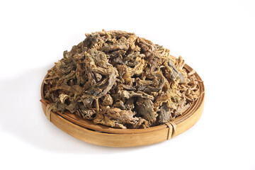 Traditional Chinese Dried Mustard Cabbage Shaoxing Preserved Vegetable in Bamboo Basket Studio Shot