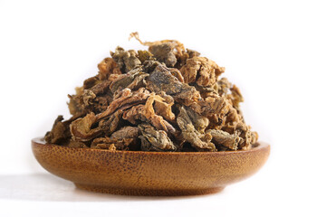 Traditional Chinese Dried Preserved Vegetables Shaoxing Delicacy in Wooden Bowl Studio Shot