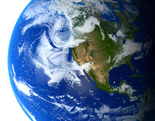 Vibrant, swirling clouds embrace a detailed view of North America