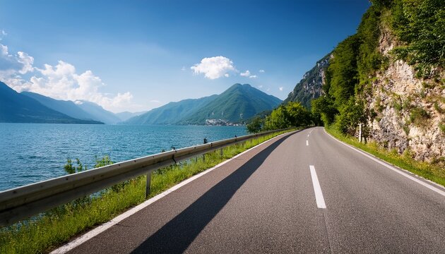 scenic road trip by lake idro with mountain views in lombardy italy on sunny day low angle