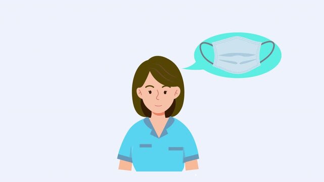 Female Nurse Character Recommending Wearing a Face Mask Animation.
