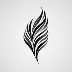 Abstract 3D leaf shape, black and white, dynamic logo or elegant design element 