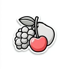  Cartoon fruit sticker with color pop, grey and red, cute food icon for kids or decoration