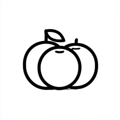 Two peaches line art icon, black and white, fruit symbol for healthy eating