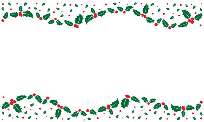 Obraz premium Decorative Christmas Border with Red Berries and Green Leaves Pattern Background