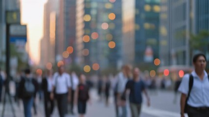 Blurred City Street Business People Walking, Urban Commute - Powered by Adobe