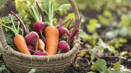 Fresh garden vegetables in a woven basket