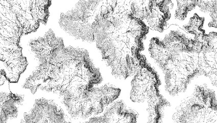 Black and white topographic map contour lines representing terrain and elevation topography