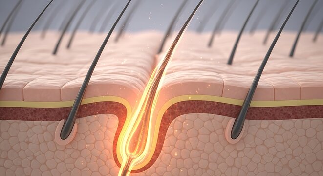Detailed Cross-Section of Skin with Hair Follicle and Hair Growth Illustration for Dermatology or Hair Care Concepts