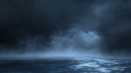 Dense Fog Rolling Over Sea Obscuring Visibility in Dramatic Scene