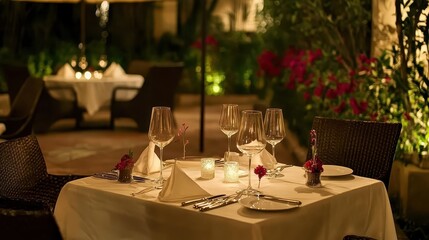 Elegant restaurant table setting with fine dining ambiance