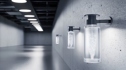 Fototapeta premium Hand Sanitizer Dispensers Mounted on a Concrete Wall