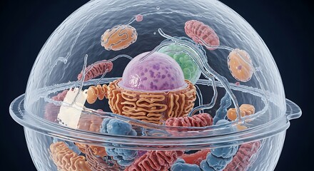 Enhanced Digital Illustration of a Microscopic Cell Culture with Diverse Microorganisms and Genetic Material