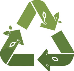 Green recycling symbol with leaf accents on a white background, representing environmental sustainability.